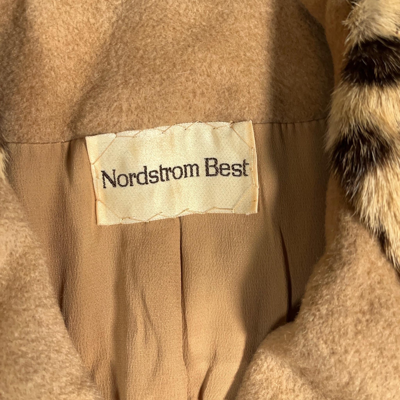 True Vintage Nordstrom Coat Womens Medium Camel Hair Leopard Collar Peacoat 60s