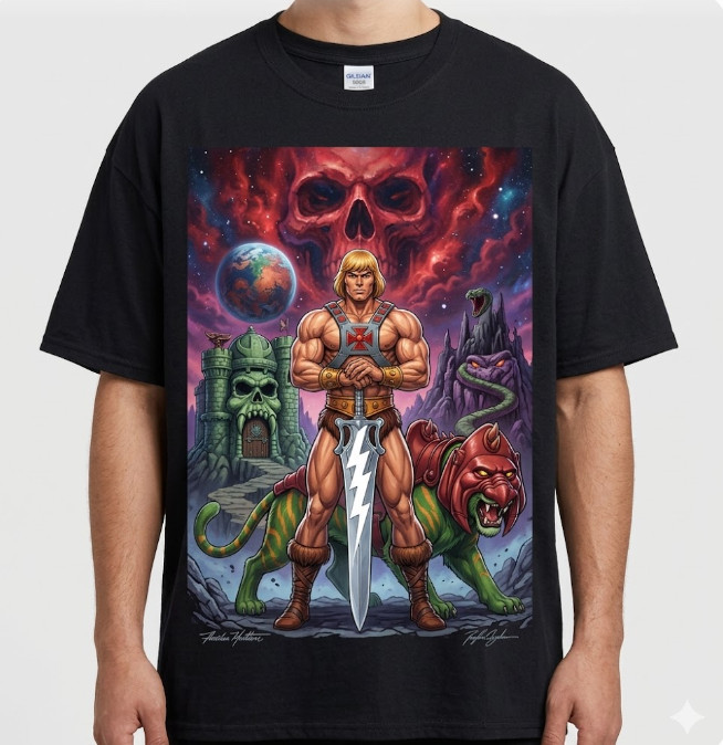 He-Man Castle Grayskull T-Shirt Masters of the Universe MOTU Tee Battle Cat Men