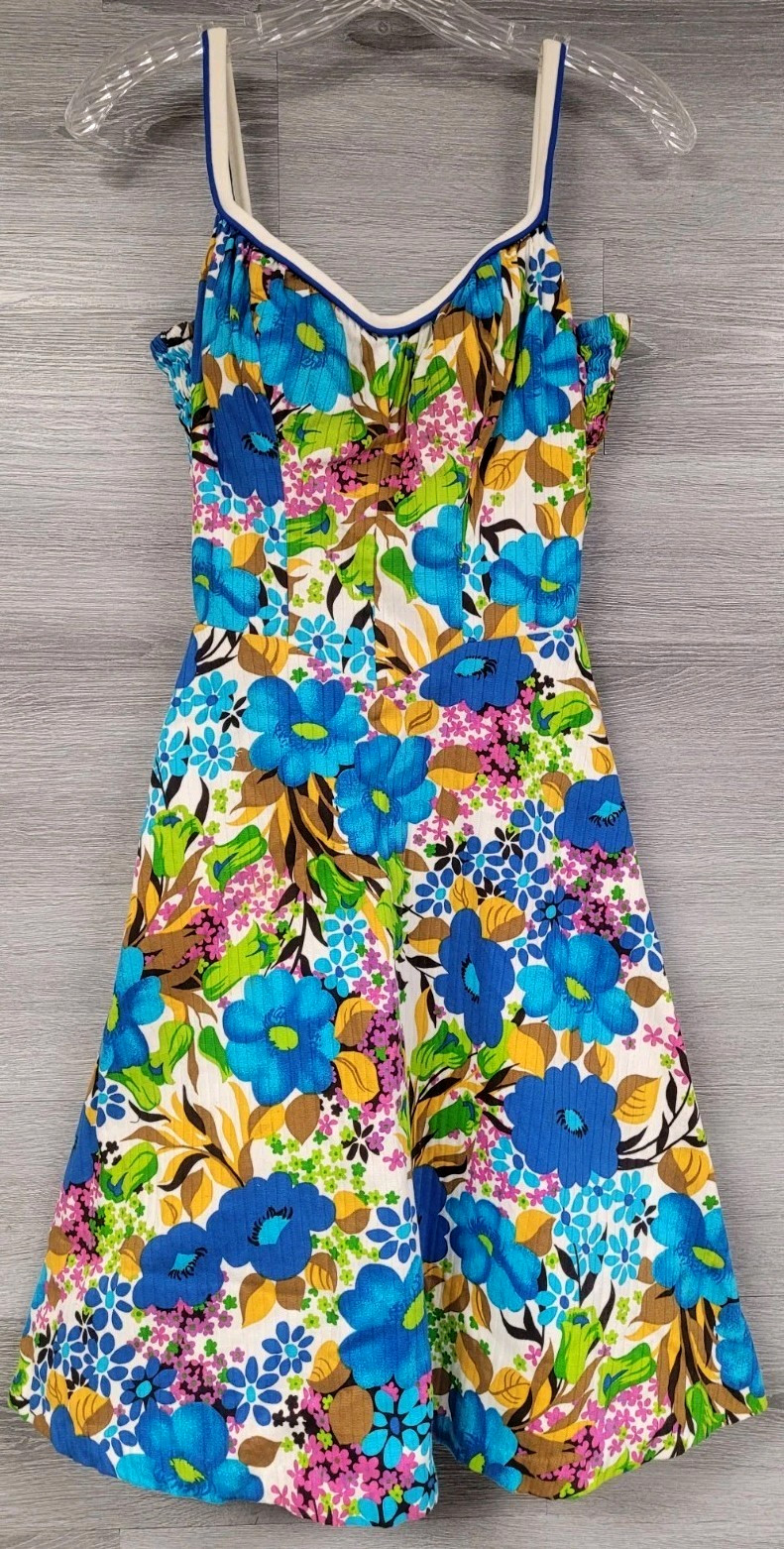 VINTAGE 60s SWIM DRESS DEWEESE DESIGN SWIM & SUN FASHIONS MOD FLORAL BEACH XS