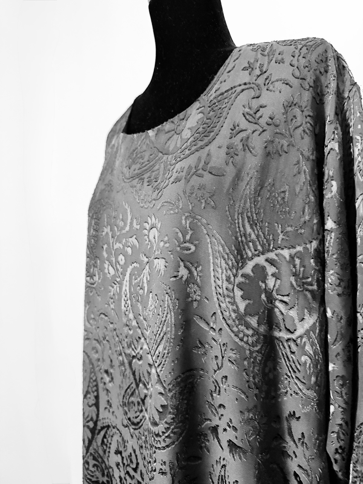 Eskandar Black Silk Blend Devore A-Line Dress Size 2 Oversized Layered