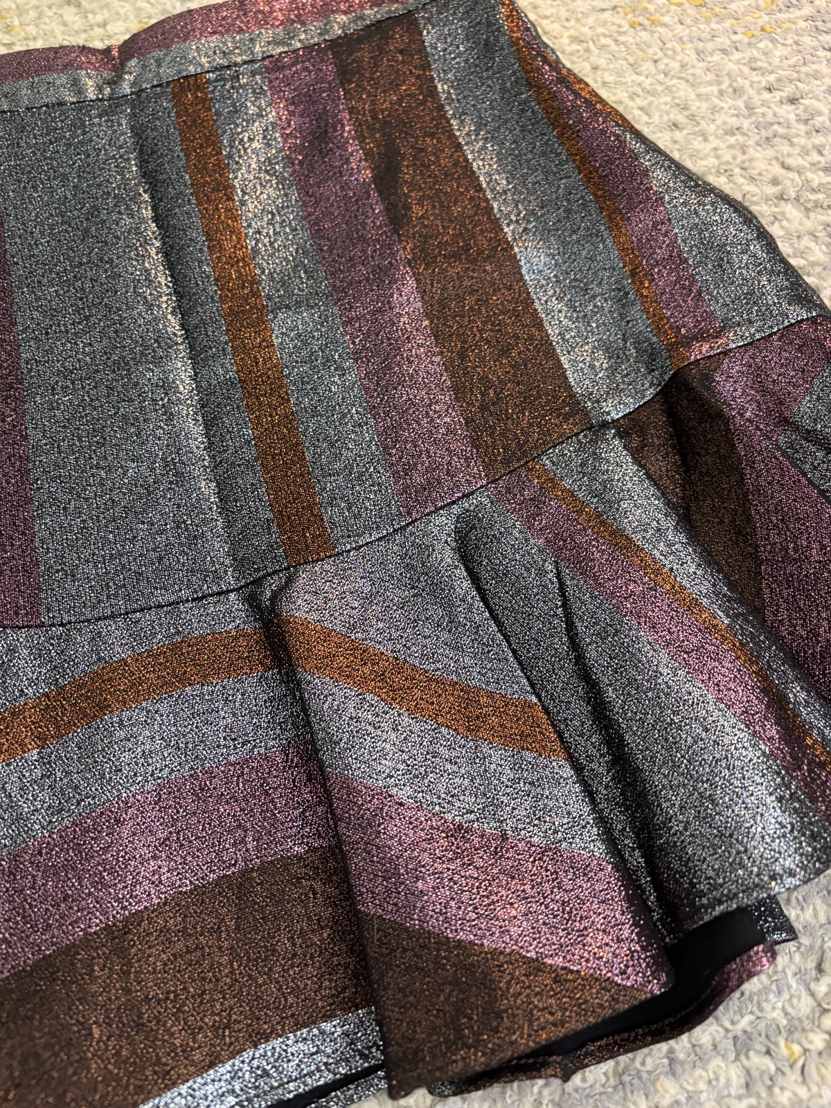 Derek Lam Metallic Shimmery Multi Colo Striped Mini Skirt With Ruffle Size 0