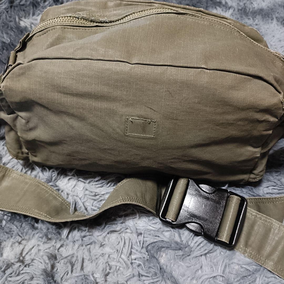 Authentic PORTER Military Body Bag 34x17x13cm Khaki Grunge 2Way with Wear