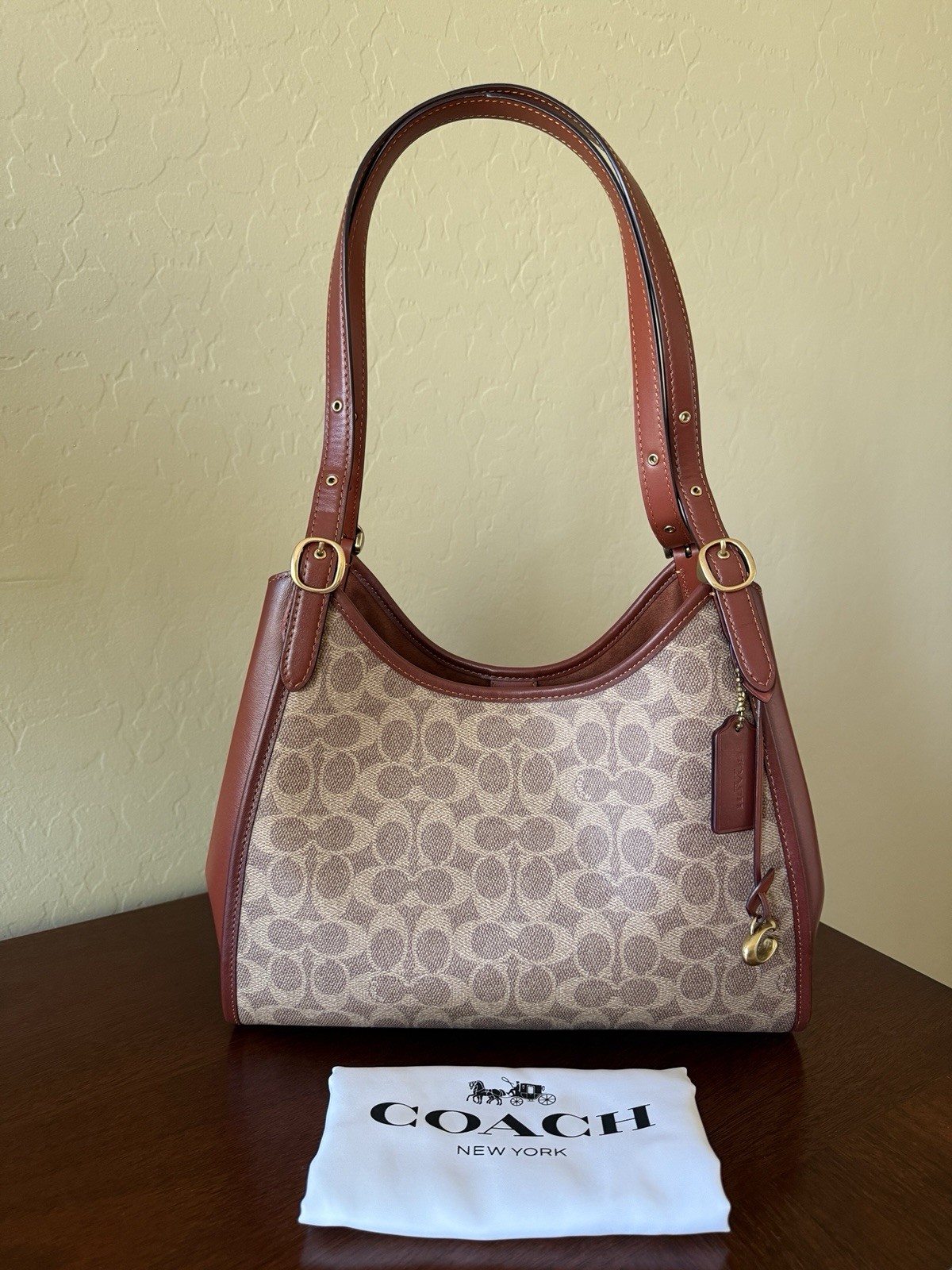 NWT Coach C4825 Lori Shoulder Bag In Signature Canvas & Calf Leather-Tan Rust