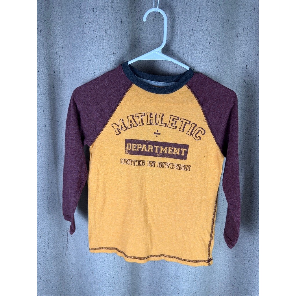Arizona Jean Co Raglan Tee Boys S 8 Yellow Burgundy Excellent Mathletic Graphic