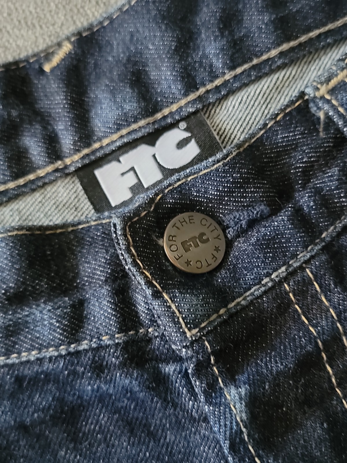 Sz L 36×31 FTC For The City Japan Made Raw Denim Jeans Indigo FADED PATINA GREAT