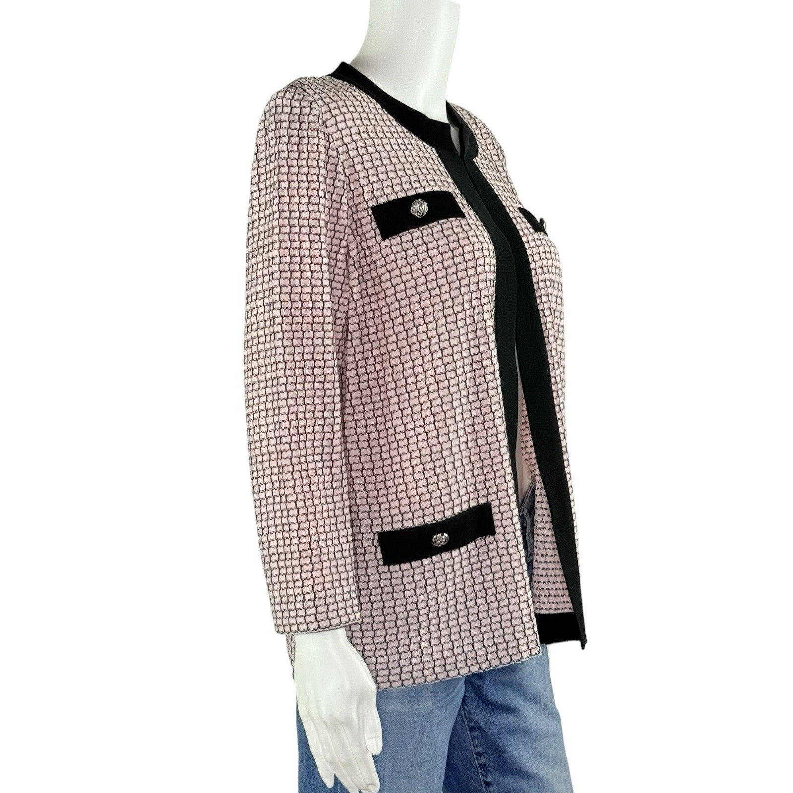 NWT Ming Wang Pale Pink & Black Knit Cardigan Sweater Jacket Top Heritage Fit M