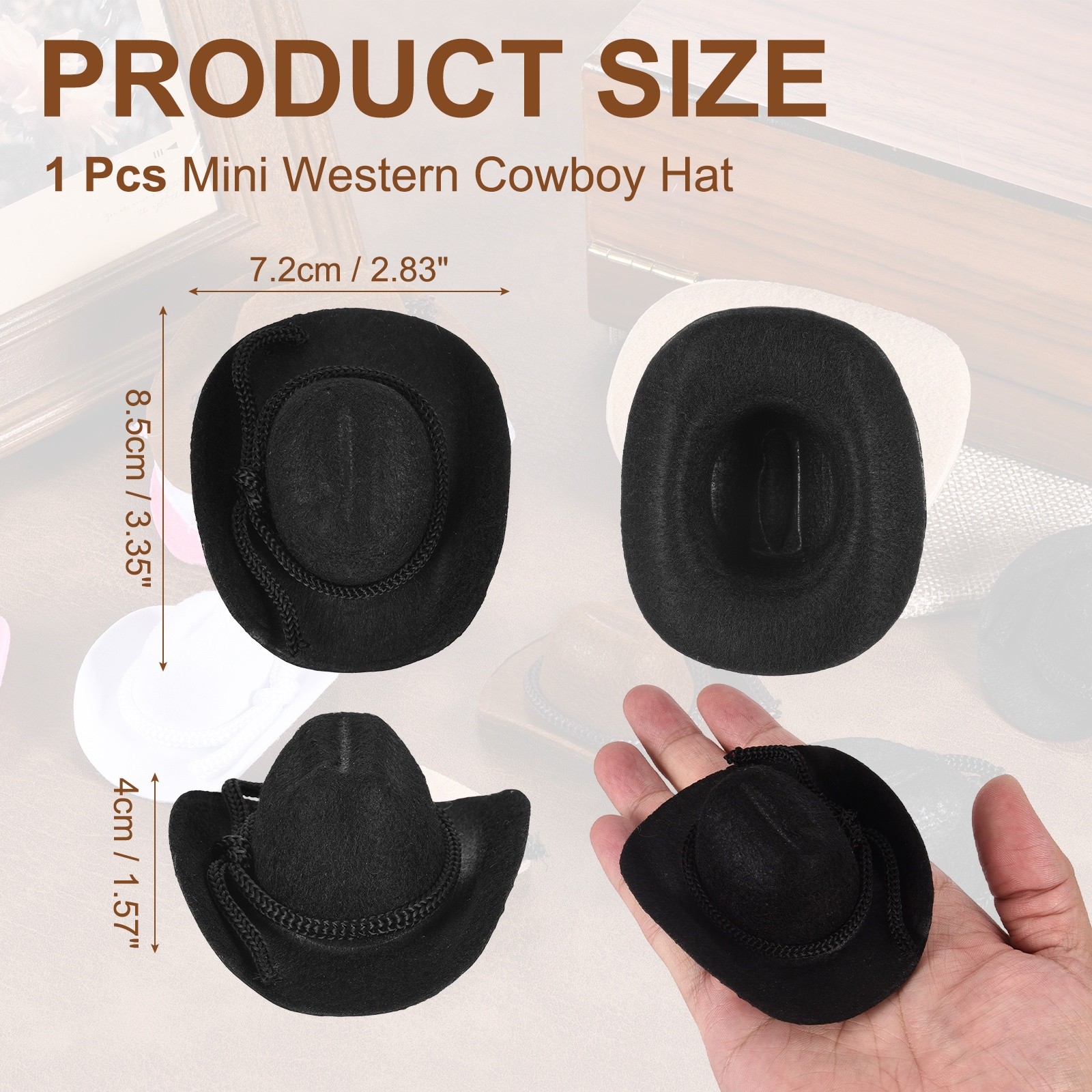 Black Mini Cowboy Hats for Crafts Dolls Wedding, 8.5cm x 7.1cm x 4cm