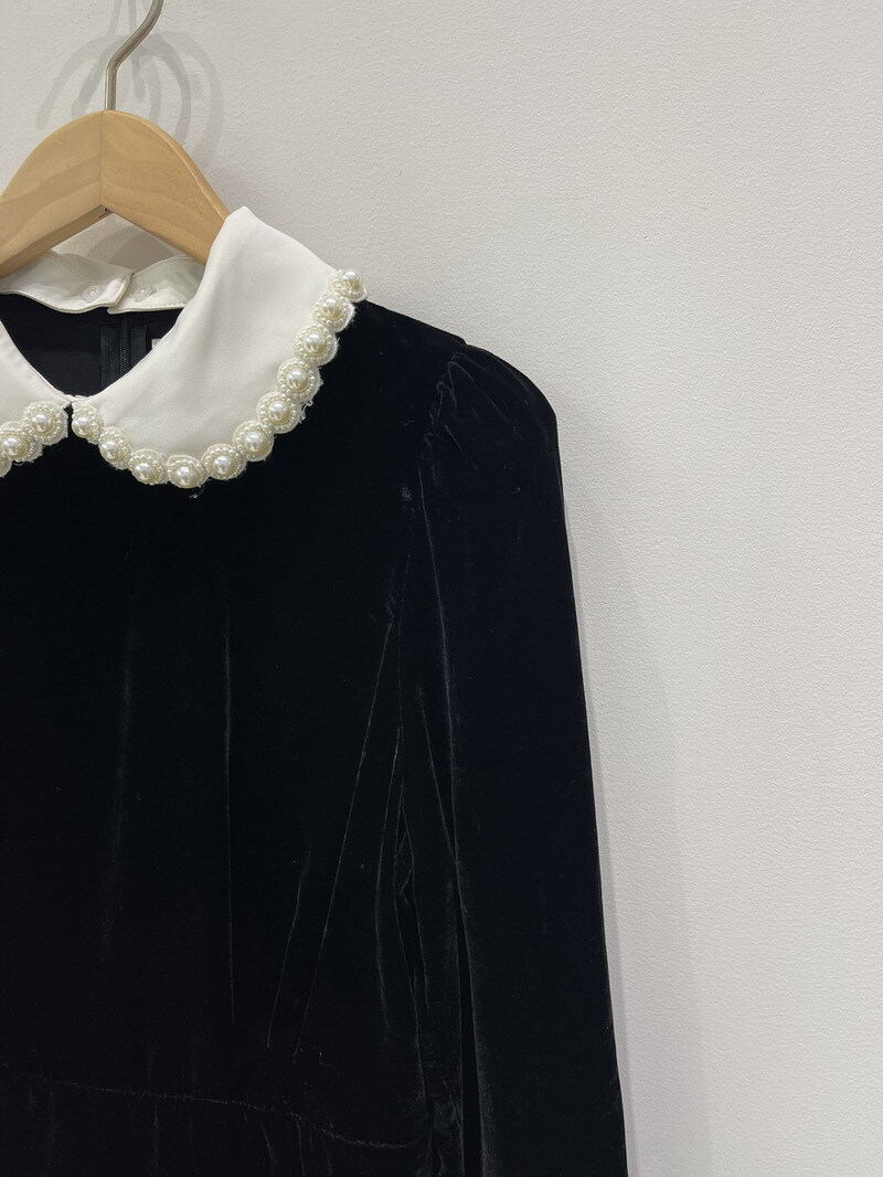 Sandro velour Pearl Doll collar Long sleeve Dress Black for Women