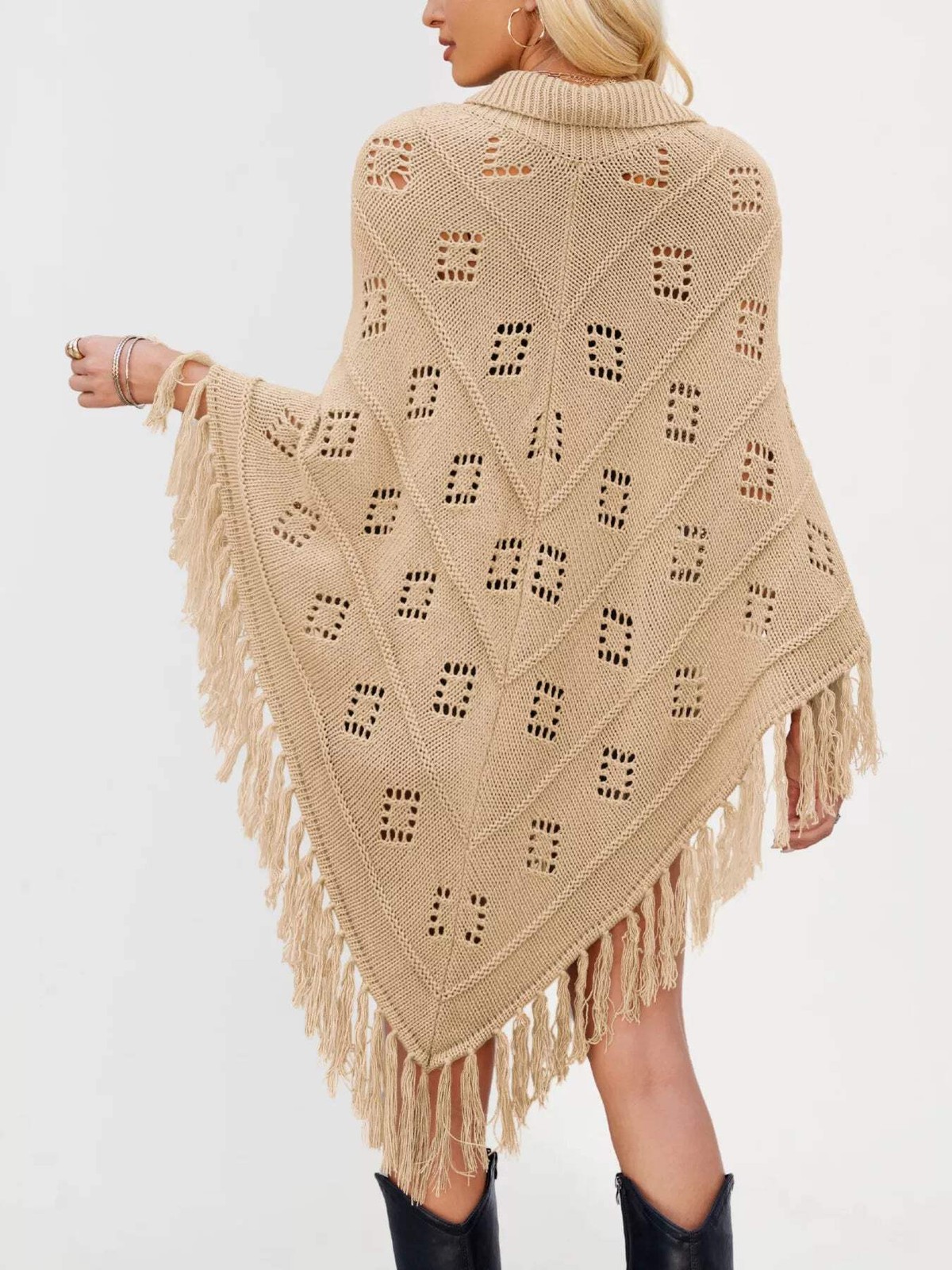 Women’s Fringe Tassel Tie Openwork Knit Boho Beach Cover Up Multi Colors S-XL