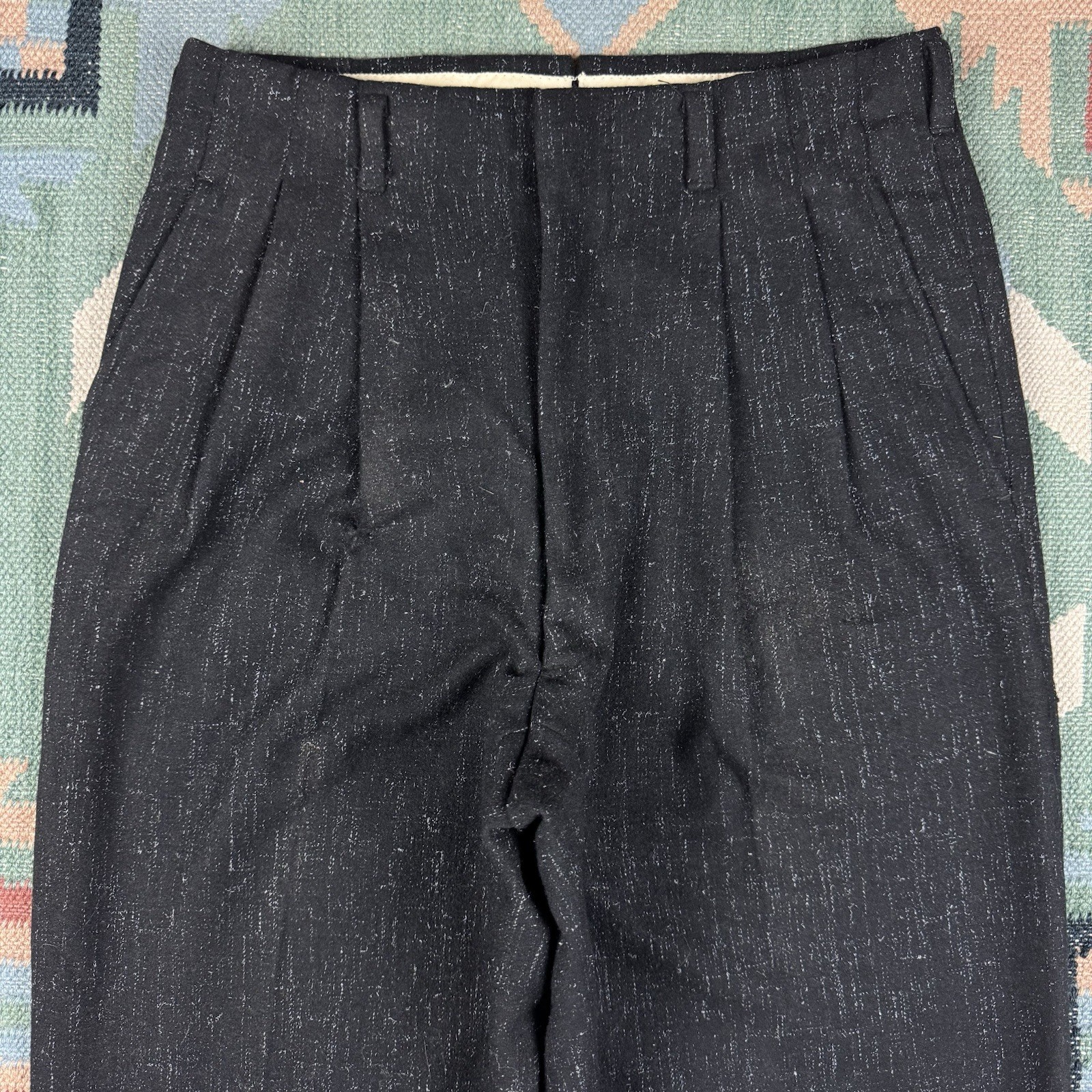 Vintage 50s Black Wool Fleck Rockabilly Pleated Trouser Dress Pants Size 28×29