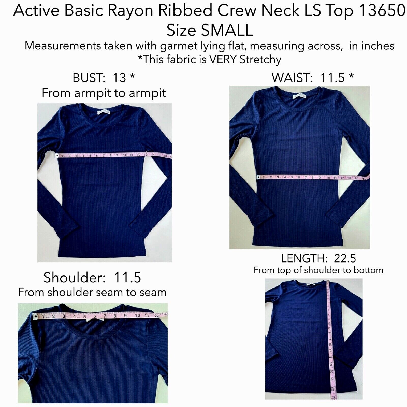 Active Basic 13650 Crew Neck Rayon Fitted 2X2 Rib Knit Long Sleeve Top Slim Fit