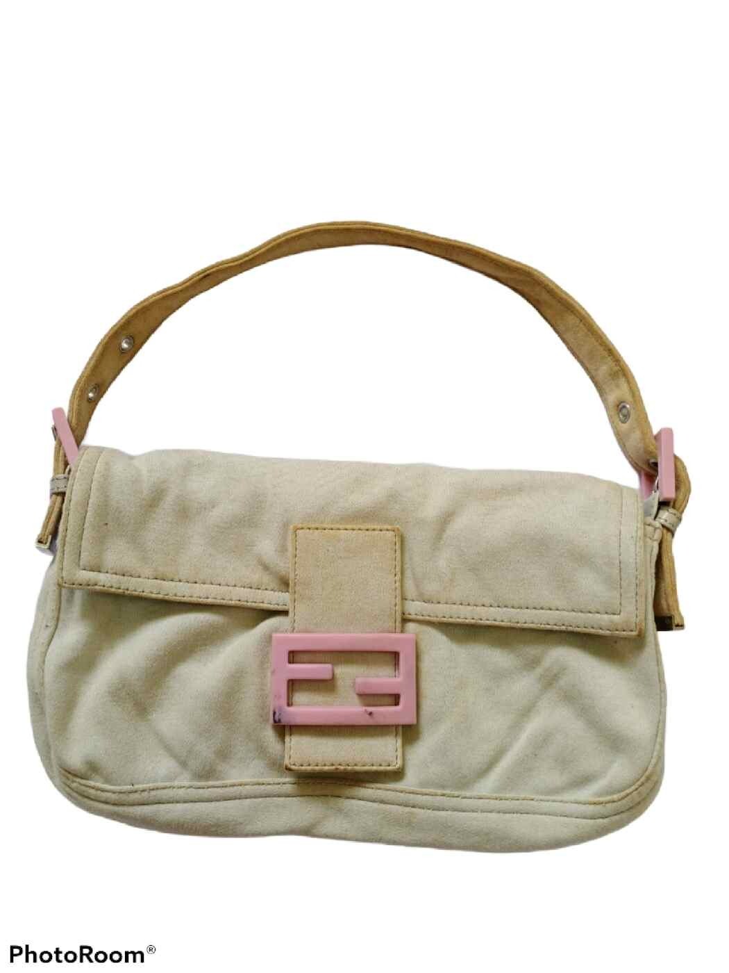 Fendi FF Flap Suede Hobo Bag Italy Pink Pastel Green Authentic Handbag Shoulder