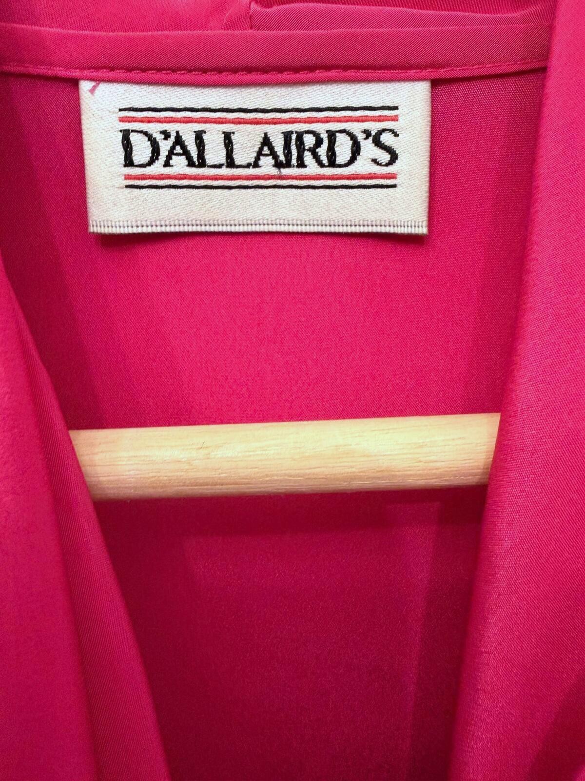 Vintage D’Allairds Fuchsia Bow Blouse | 80s Lace Detail Pink Secretary Top