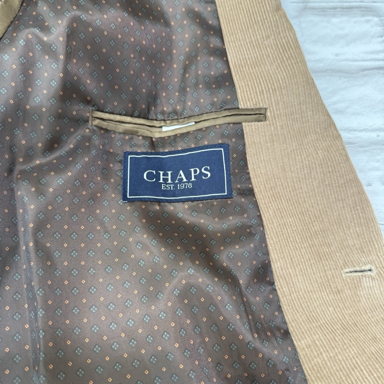 Vtg Chaps Corduroy Blazer Sport Coat 46R Elbow Patches Sport Coat Tan Suit Jacke