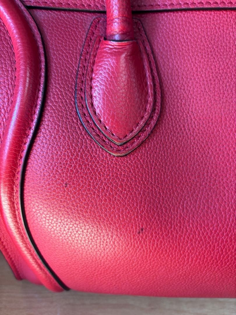 CELINE Luggage Micro Coquelico Red Genuine Leather Bag Condition Excellent