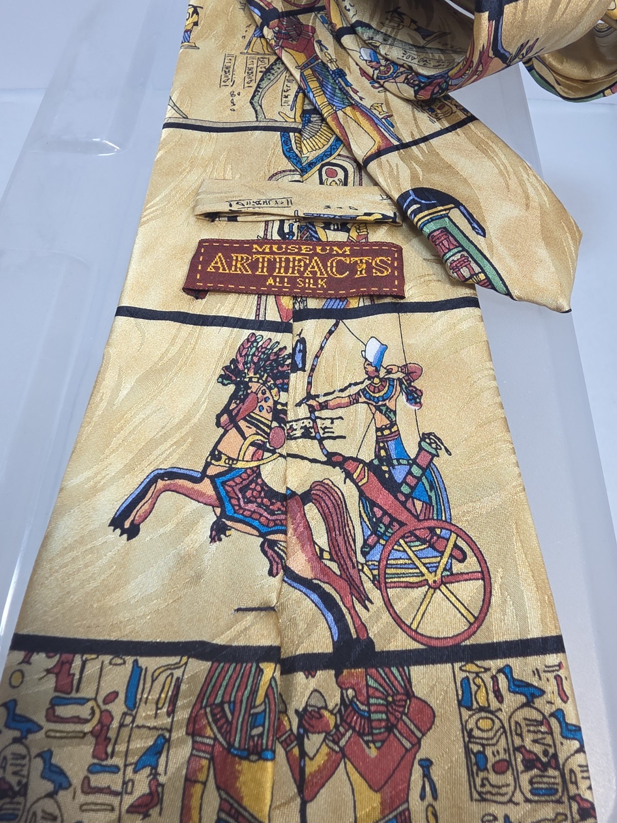 Vintage Museum Artifacts Ancient Egypt Silk Tie Pharaoh Hieroglyphics 58″ x 4″