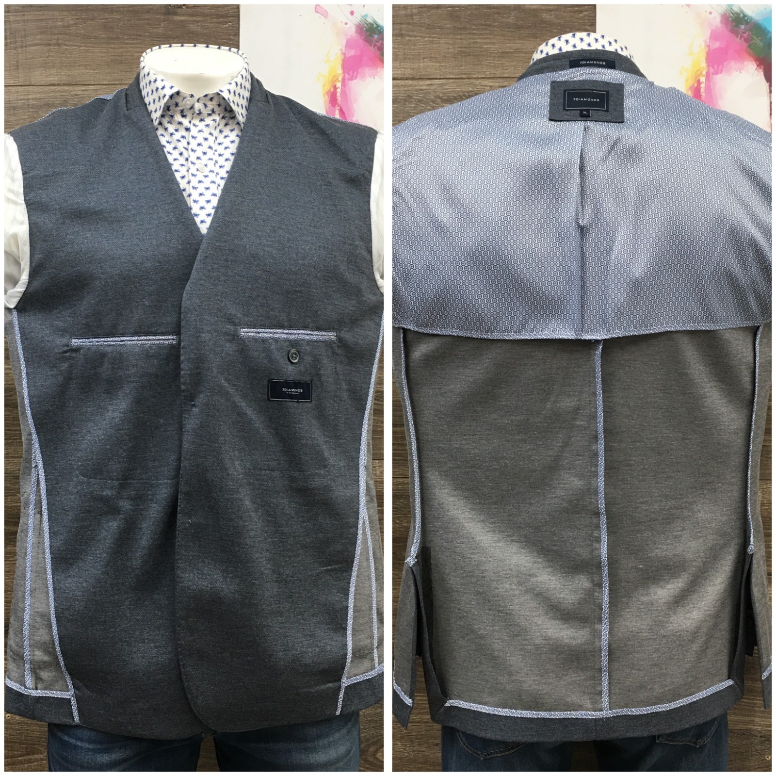 7 DIAMONDS Mens Modern Blazer Sport Coat Casual Jacket Size XL 44R Classic Suit