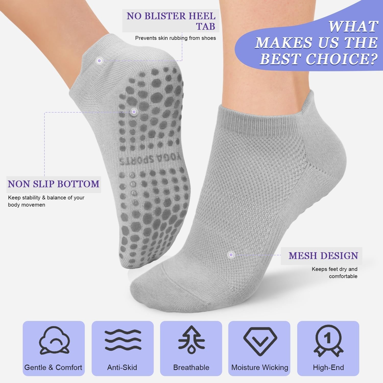Breathable Cotton Yoga Socks for Women – 4 Pairs Non-Slip Grip for All Seasons