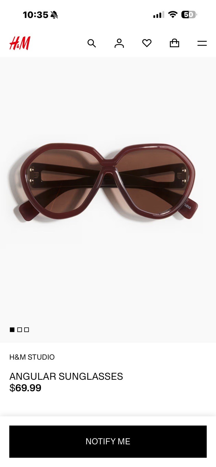 NWOT HM Studio Soldout Boho Resort Oversized Angular Burgundy Brown Sunglasses