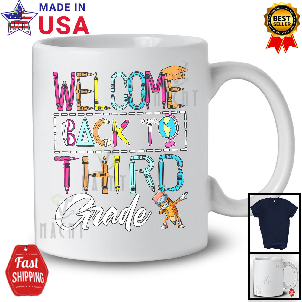 Welcome Back Third Grade, Colorful Back To School, Dabbing Pencil Students Shirt