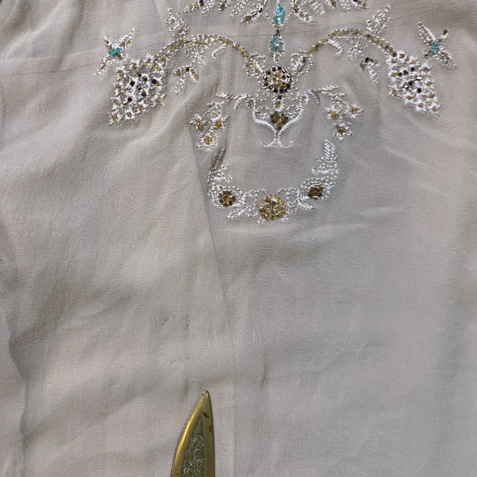 Silkland Layer Top Womens L Silk Semi Sheer Boho Coastal Cowgirl Embroider Bead
