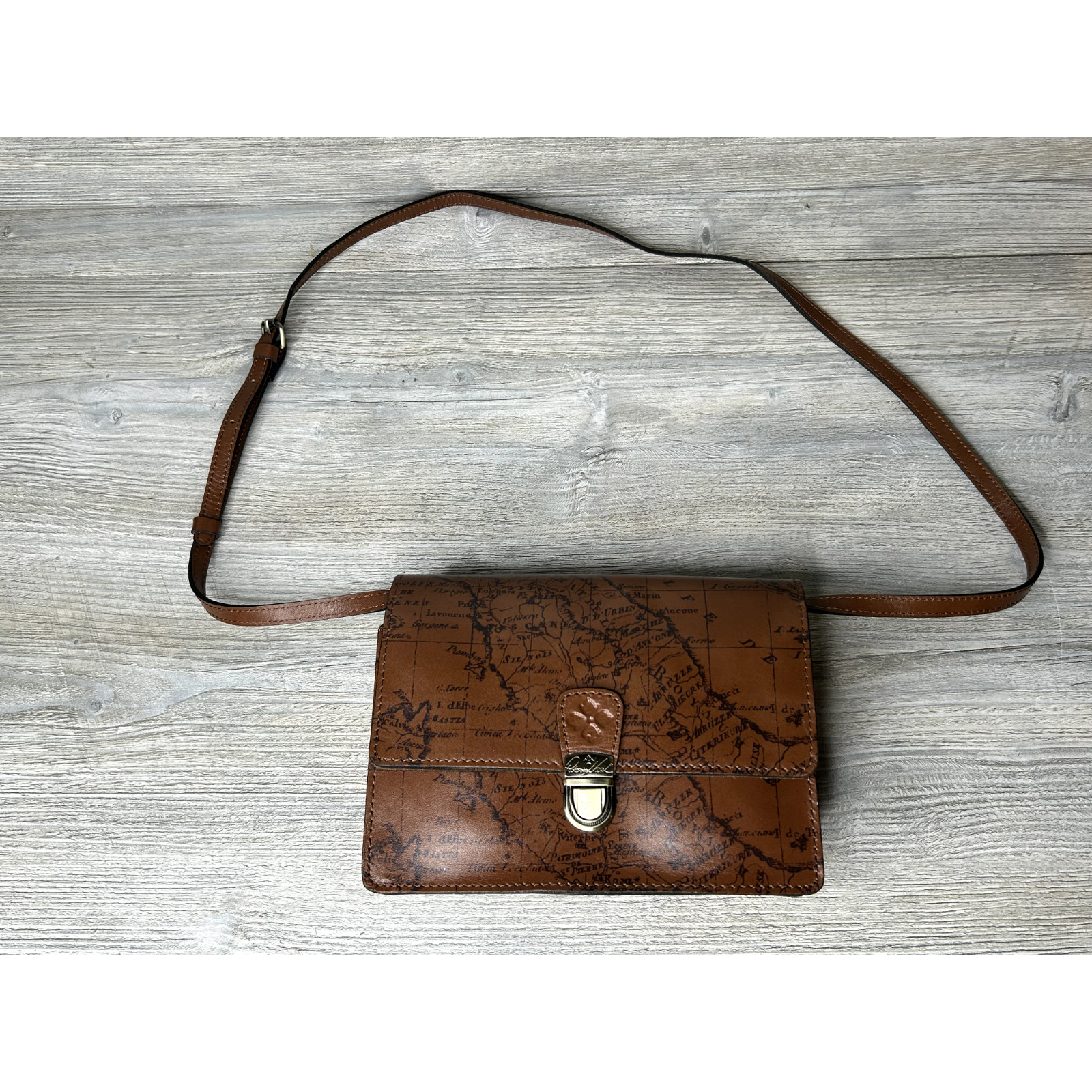 Patricia Nash Laurentina Signature Map Leather Bag Crossbody Purse w/DustBag