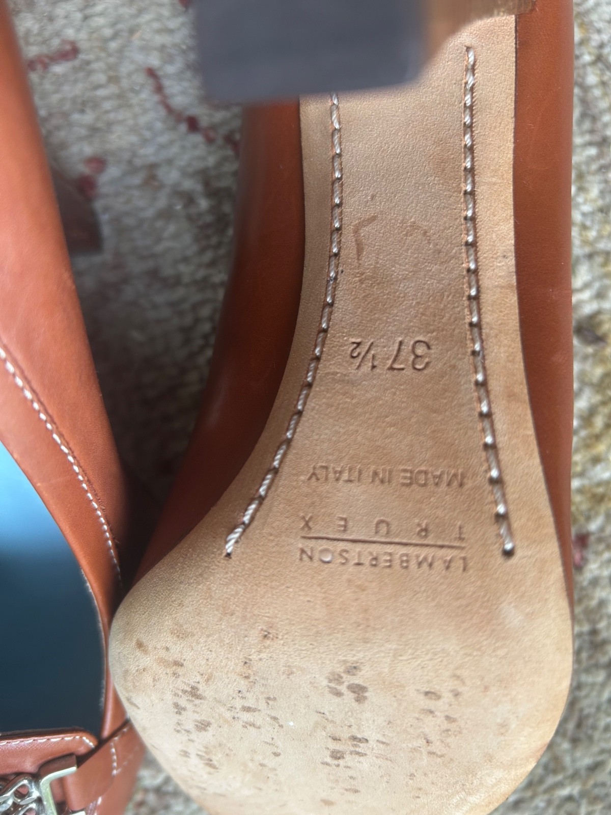 Lambertson Truex Brown Leather Heels, Italy, 37.5 ~7.5 M ~Tiffany Co Blue inside