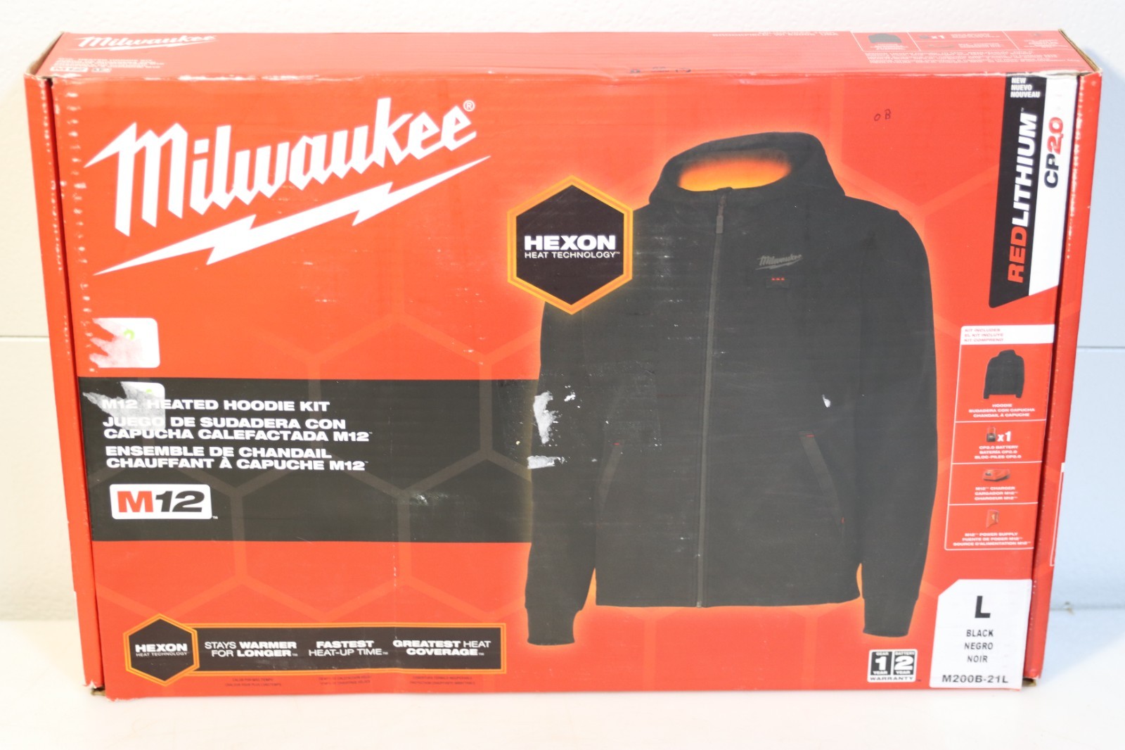 Milwaukee Men’s LARGE M12 Black Heated Hoodie Kit M200B-21L
