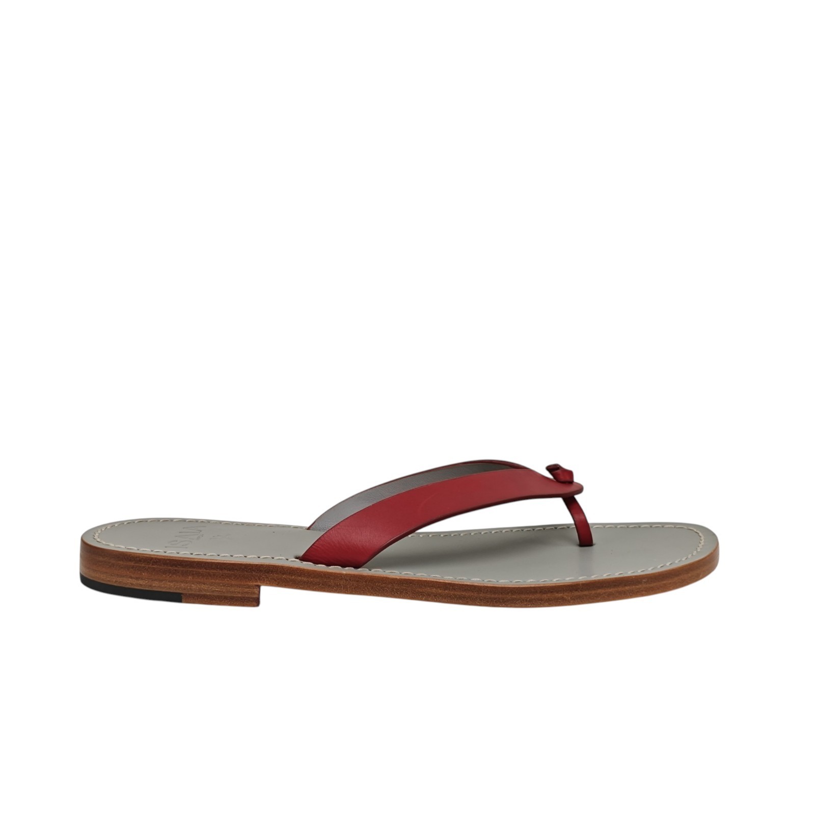650$ ISAIA NAPOLI Casual Flip Flops Shoes Red Leather + Calf Handmade in Italy