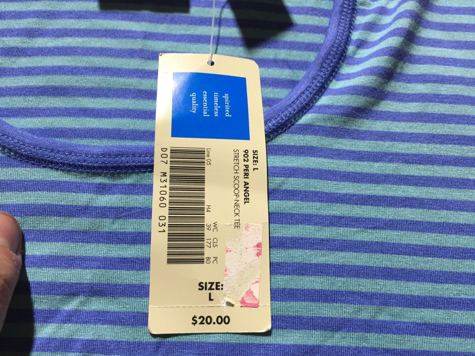 NEW Covington Stretch Shirt Womens L Large 14-16 Blue Striped Long Sleeve Scoop