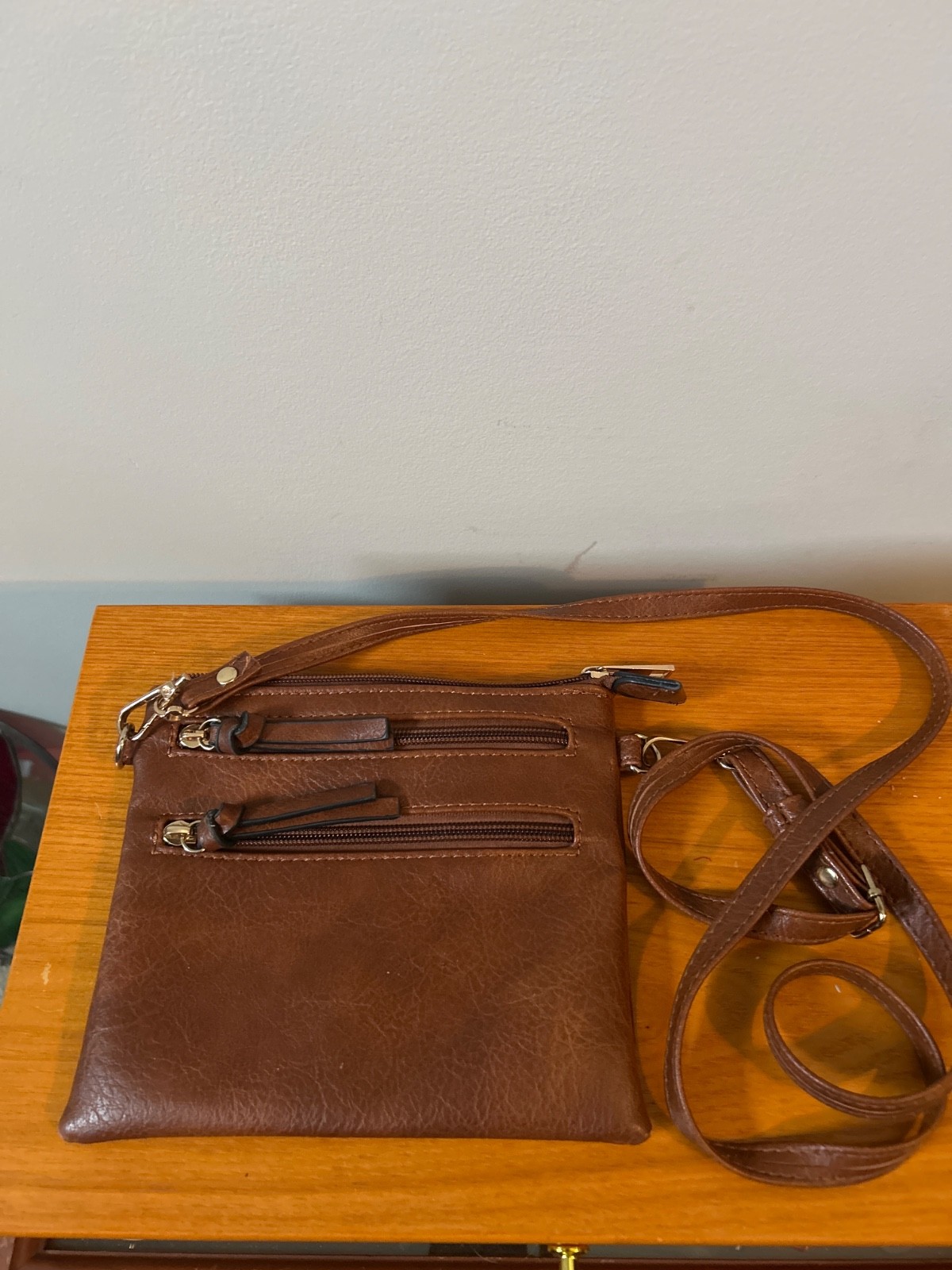 Faux leather zippered crossbody