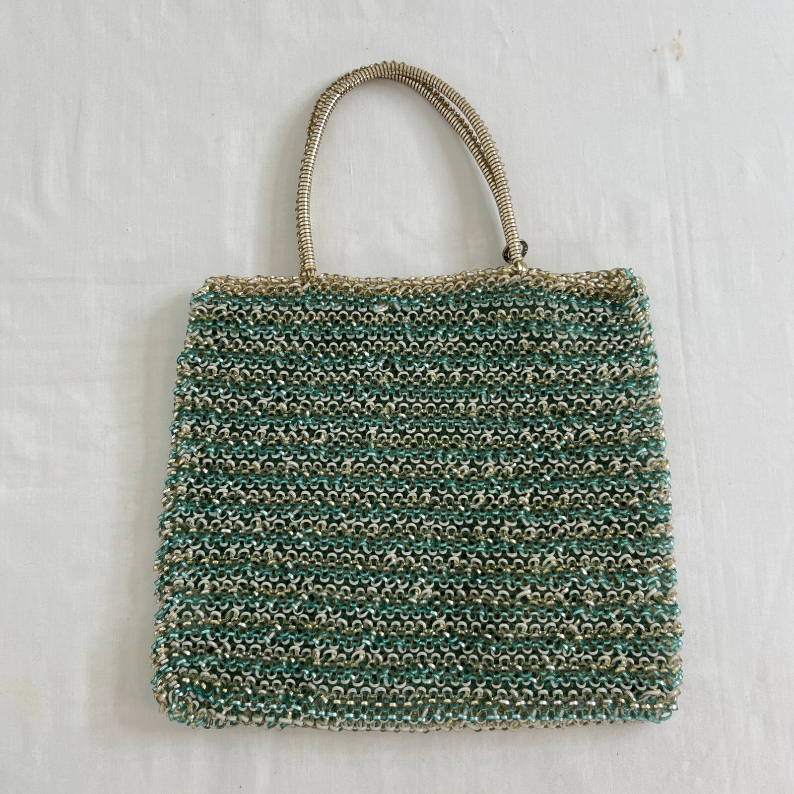 ANTEPRIMA Tote Bag Handbag Blue Gold White Mesh PVC Wire Square