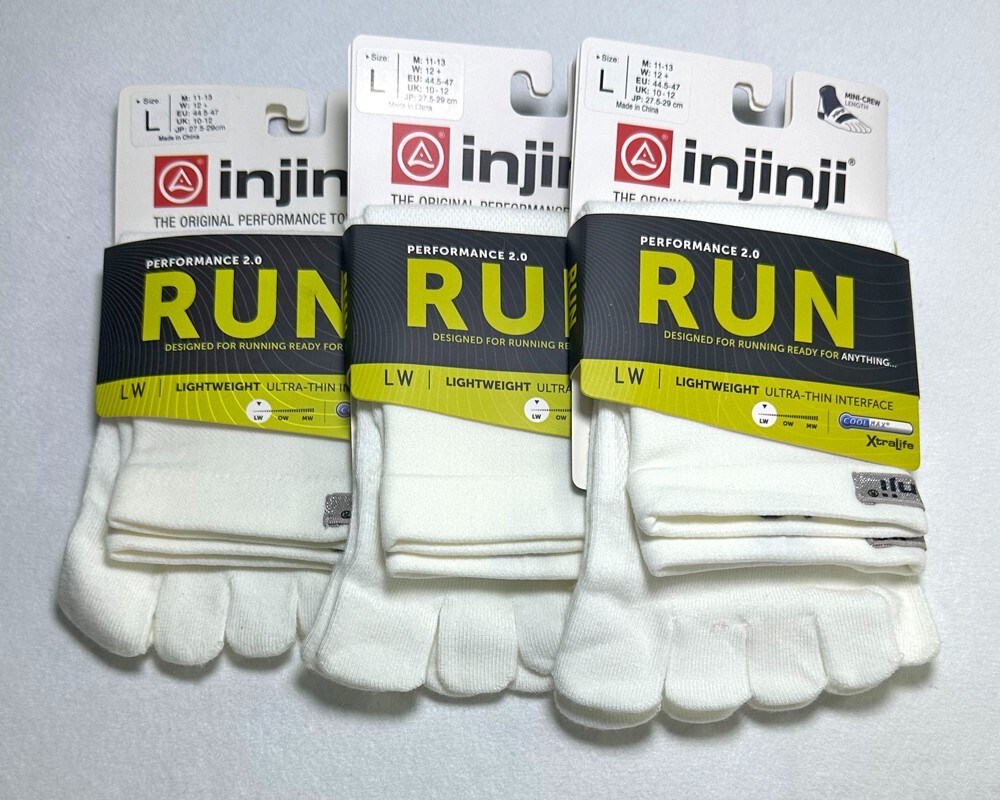 injinji 3 pack Women’s Mini-Crew Socks Lightweight Performance run Size L white