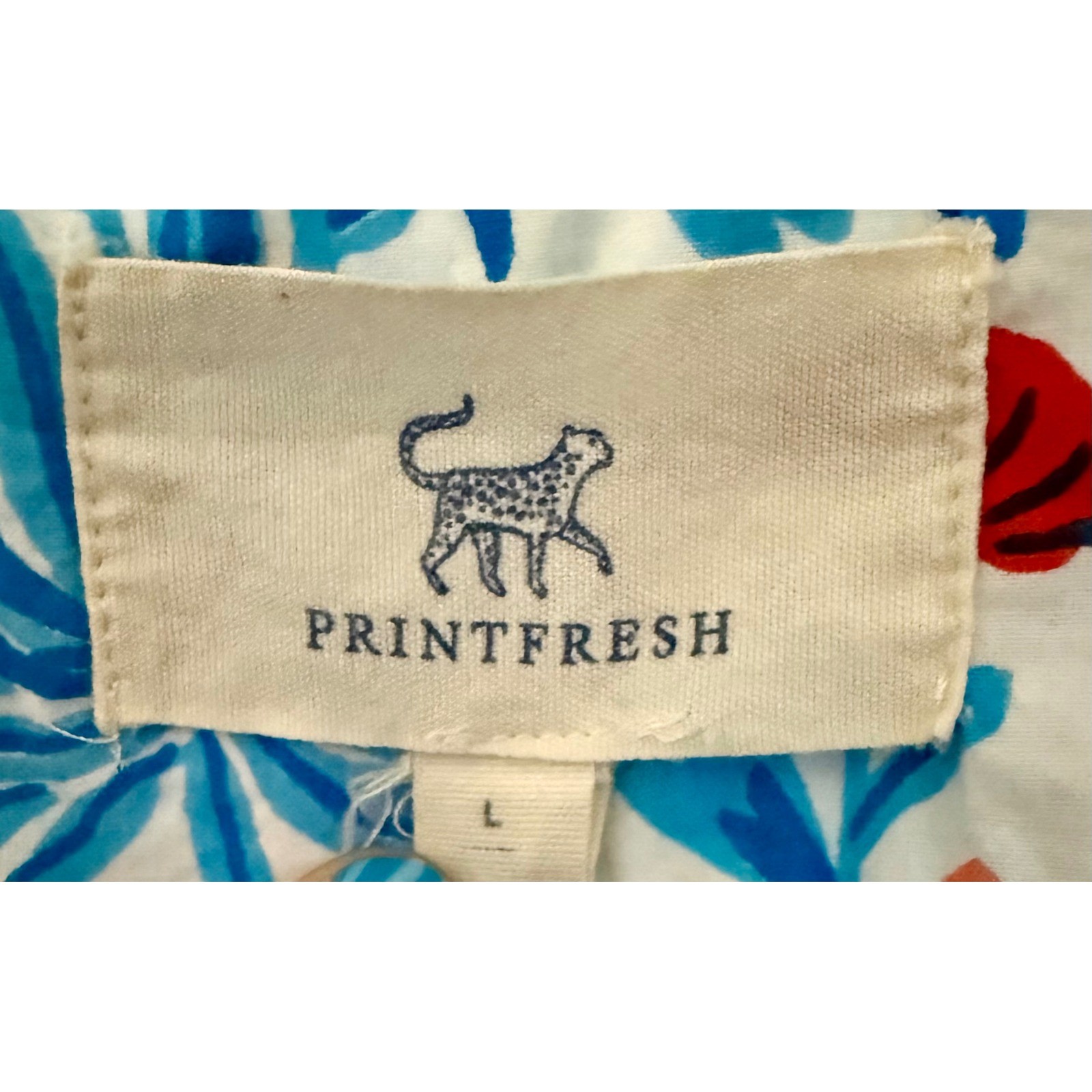 Printfresh Parrot Print Top Large Excellent Blue Tropical Floral Button Front