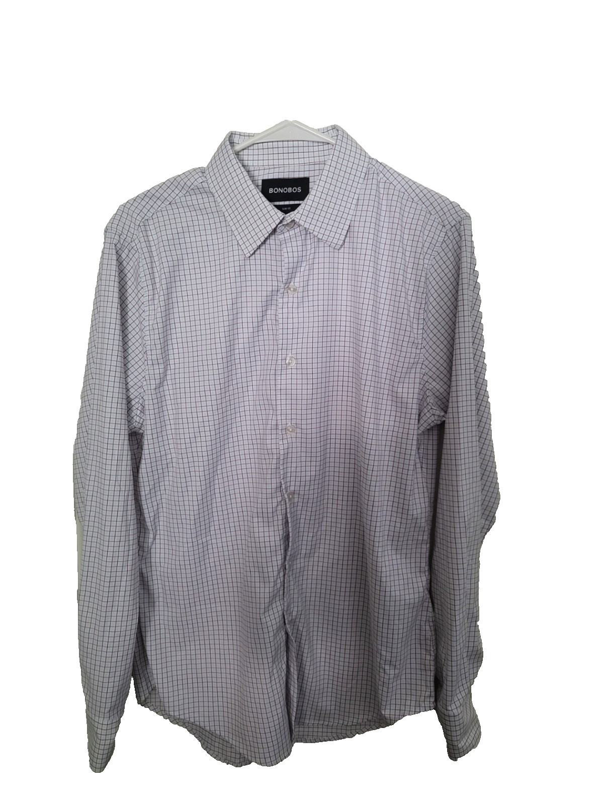 Bonobos Mens M Slim Fit Tech Button Down Shirt Check Stretch Nylon White Blue