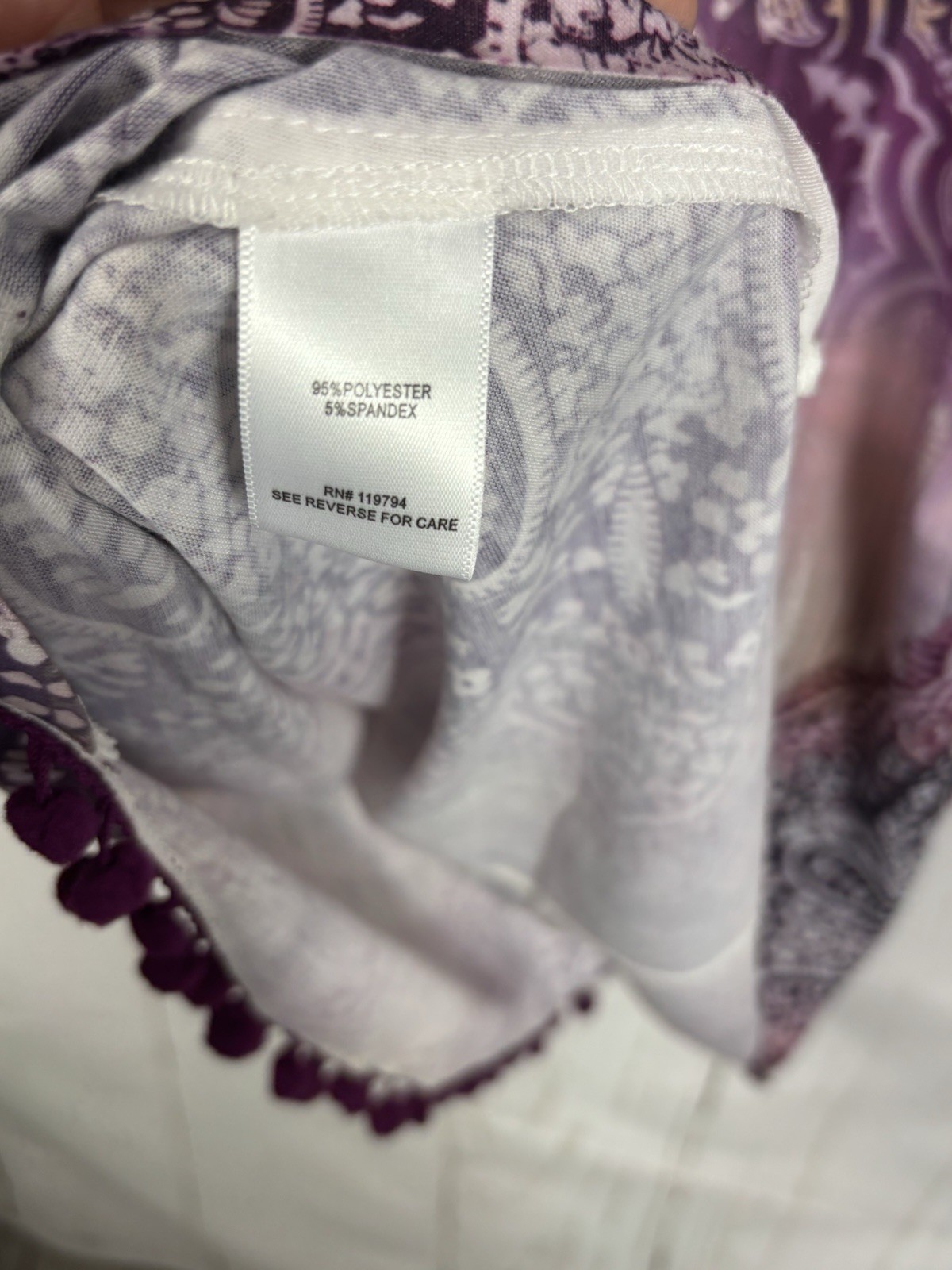 World Unity Pom Pom Purple Blouse Top Rhinestones Batwing Sleeve Sz M