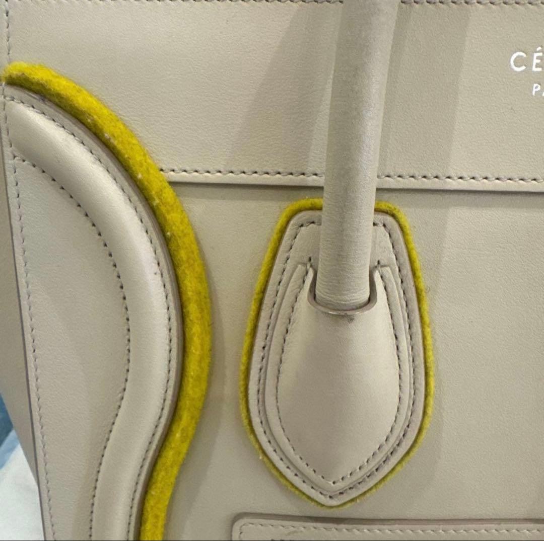 Celine Luggage Handbag Beige Yellow Leather Tote Bag Purse with Dust Bag Used