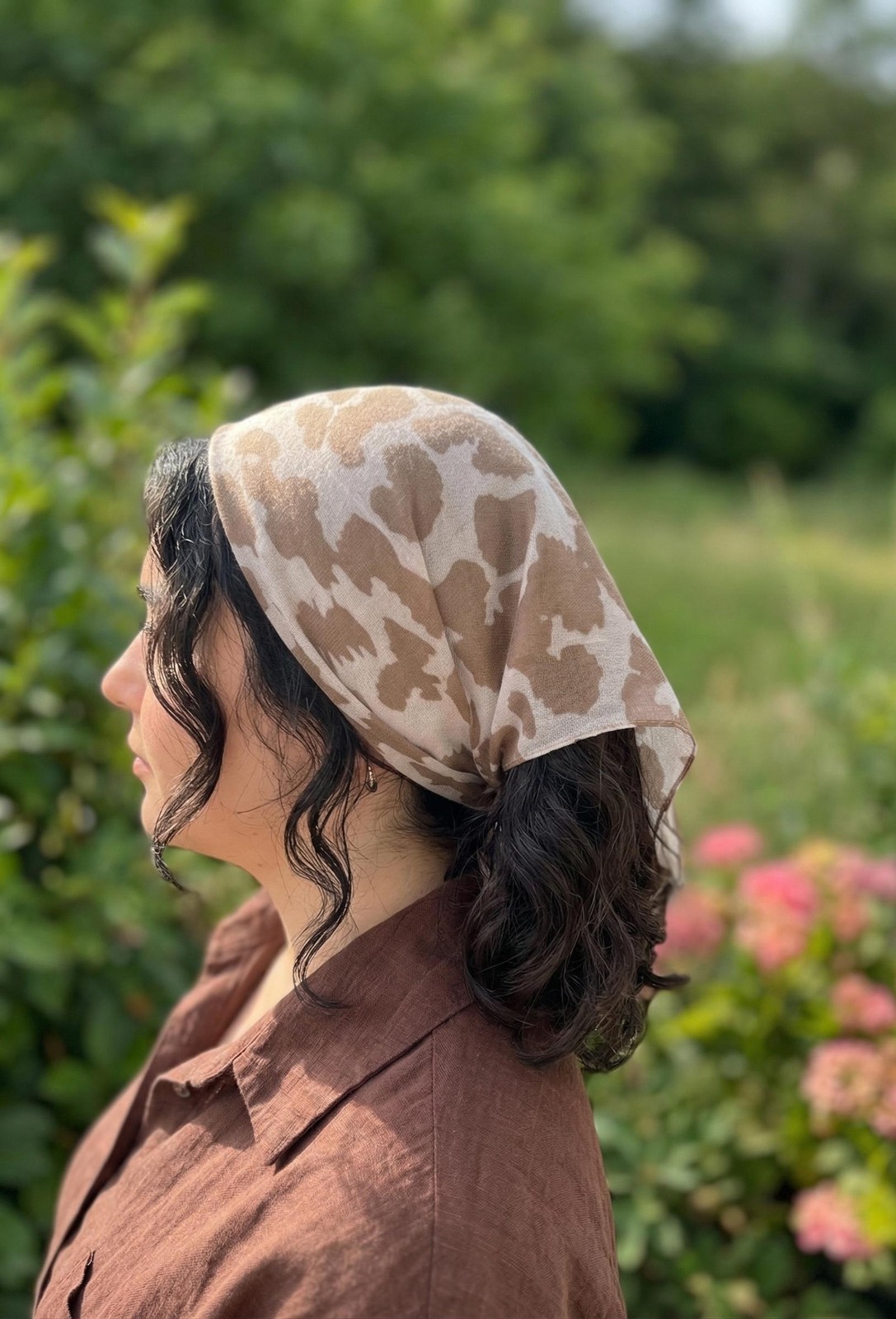 Leopard Print Cotton Bandana Boho Style Neck Scarf 19.7×19.7 in Handmade