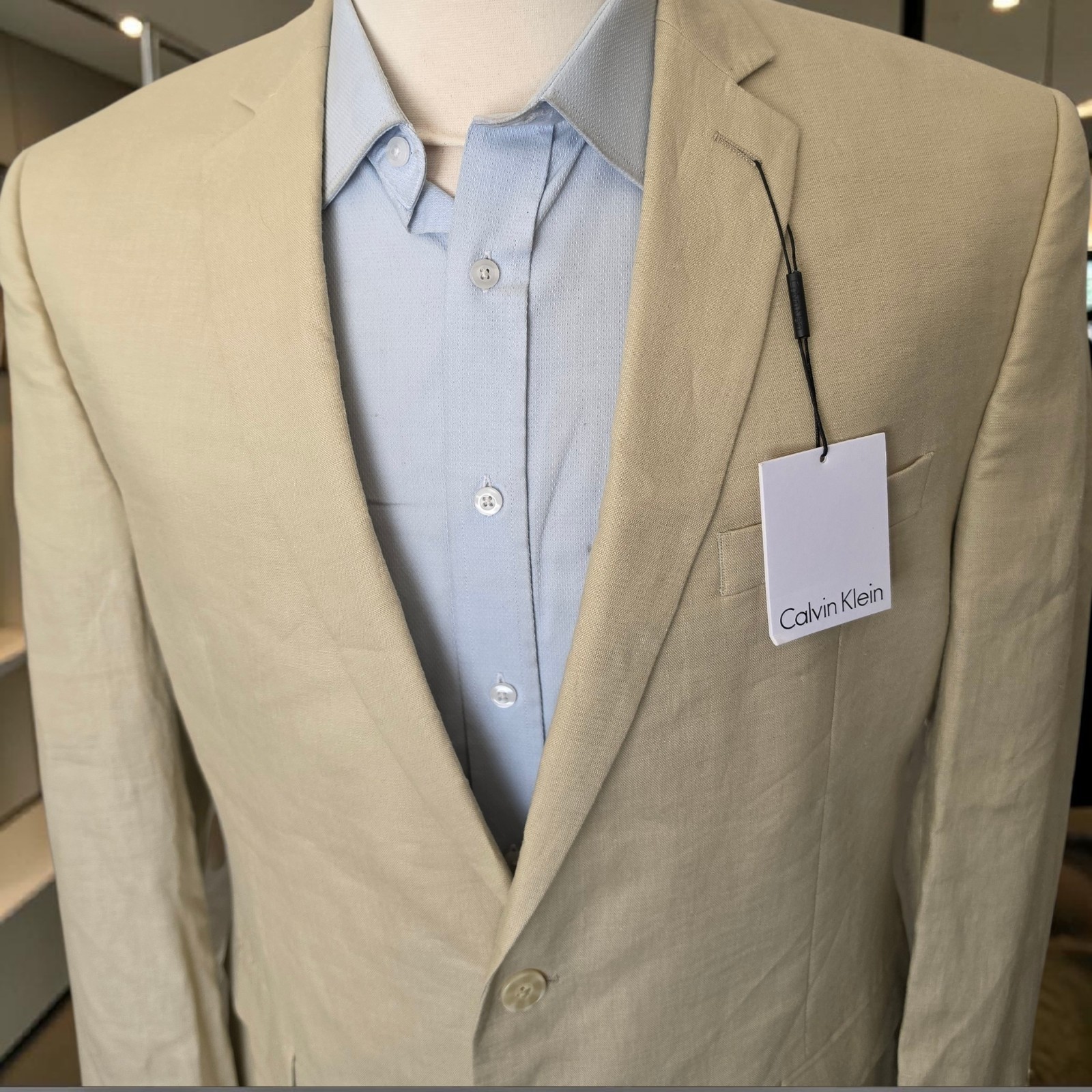 New Calvin Klein Linen Blazer 42r Dual Vent Beige