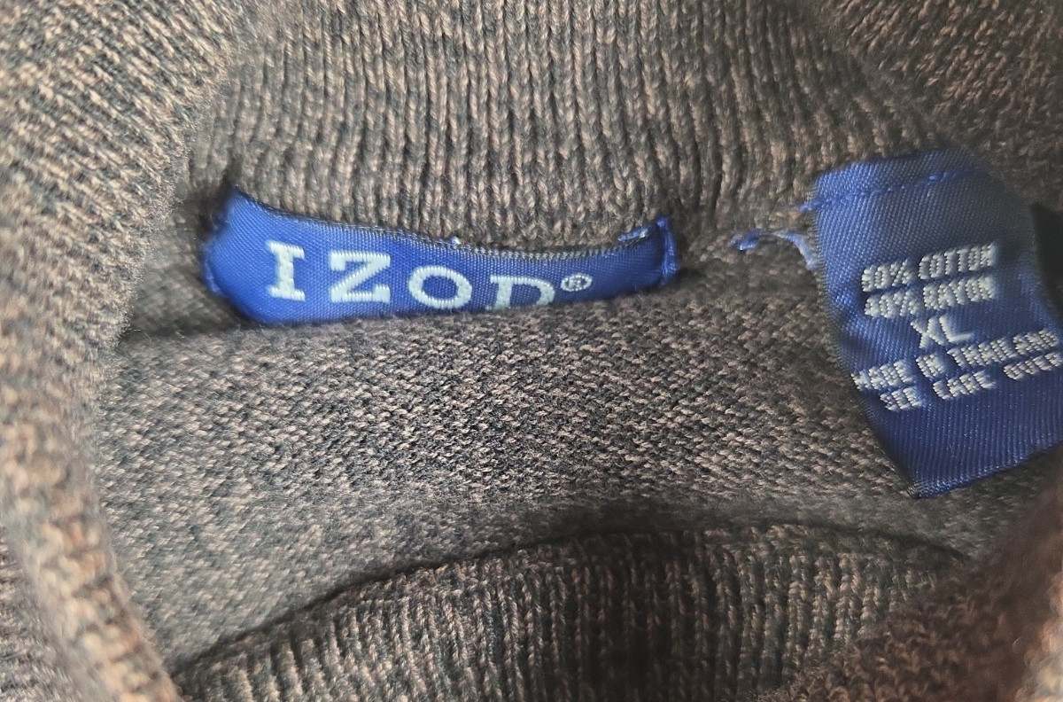 Izod Men’s XL Mock Turtleneck Sweater Brown Cotton Rayon Blend Made in Thailand