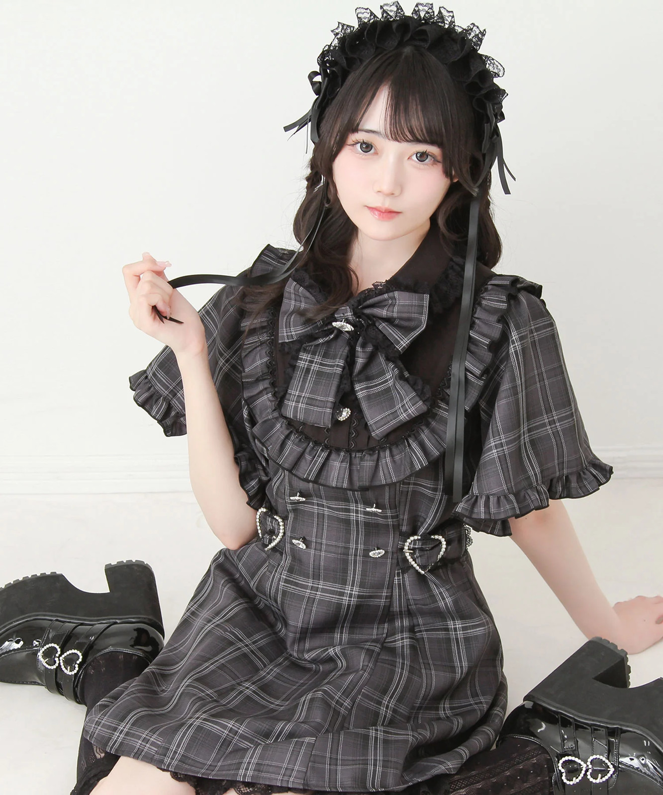 Cape style puff sleeve yoke dress Jirai New