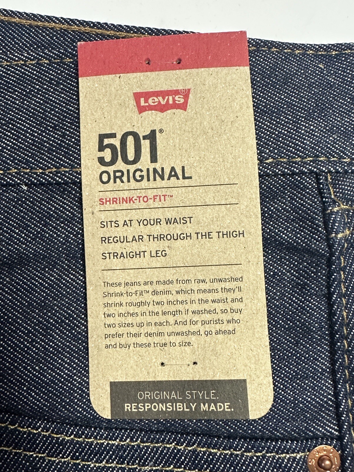 New Levi’s Men’s 501 Shrink-To-Fit Straight Jeans Rigid Blue Big & Tall 44 x 30