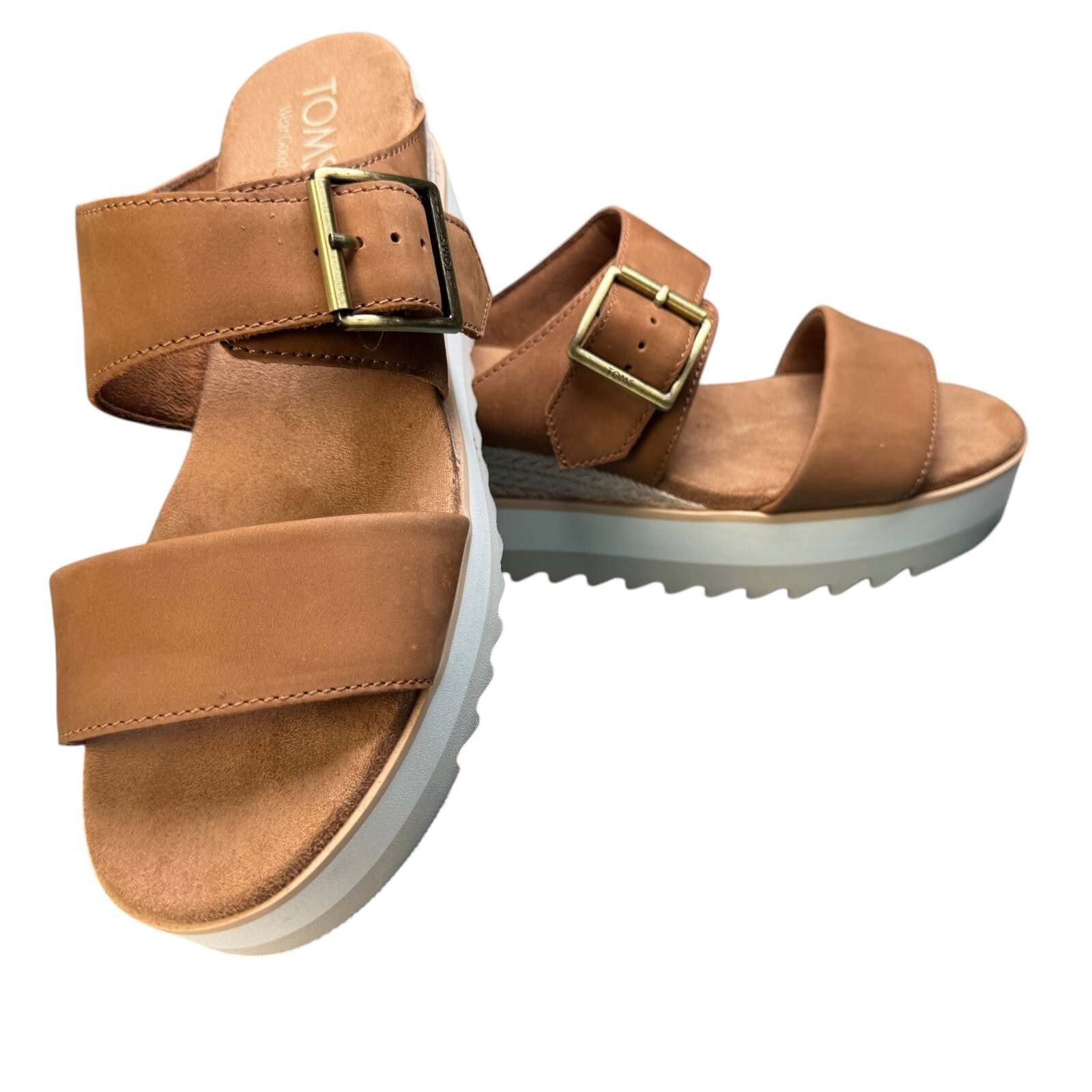 TOMS Diana Mule Buckle Platform Sandals Brown Sugar – Size 8.5 with Box