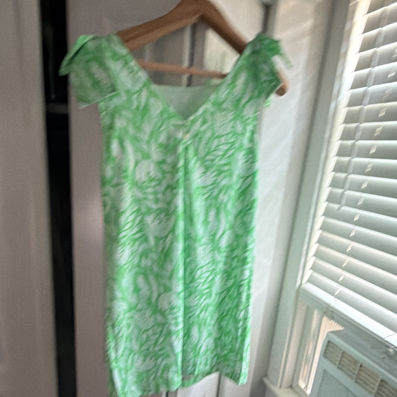 Lilly Pulitzer Shift Mini Dress Floral Green/White Square Neck Bow Straps 8