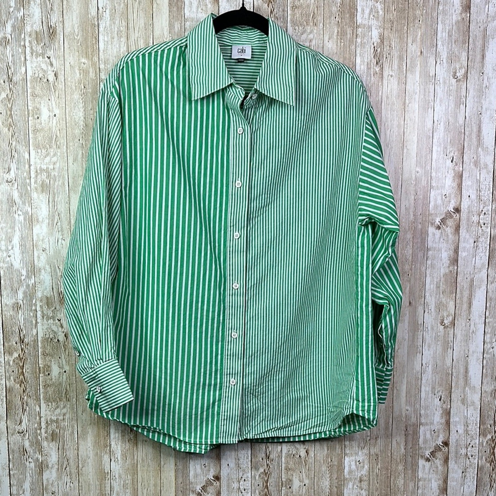 CAbi Green Striped oversized dads Shirt