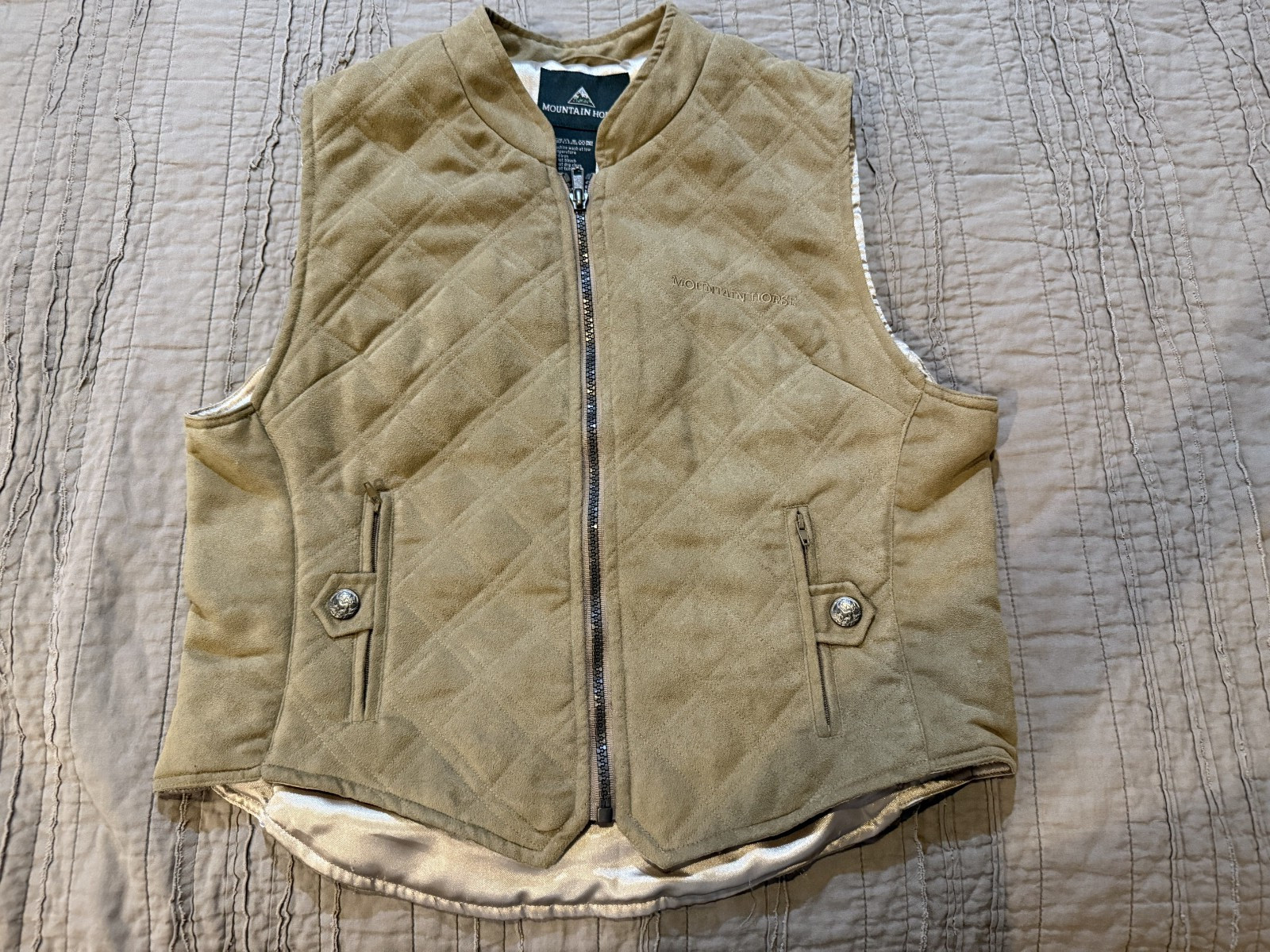 Women’s MOUNTAIN HORSE Sage Green/Taupe Quilted Equestrian Vest Size M