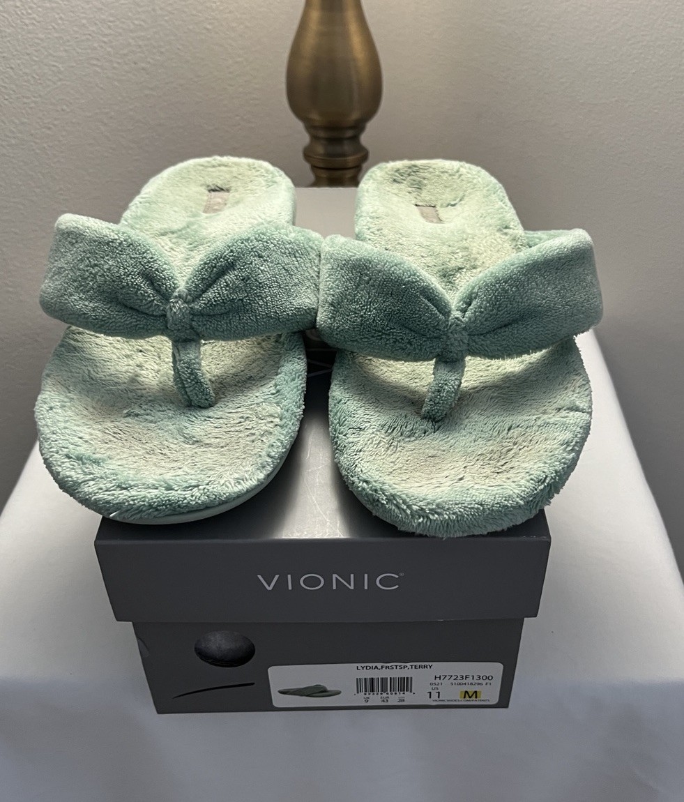Women’s Vionic Slippers, Lydia Terry Thong Frosted Spearmint Green Sz 11, IN BOX