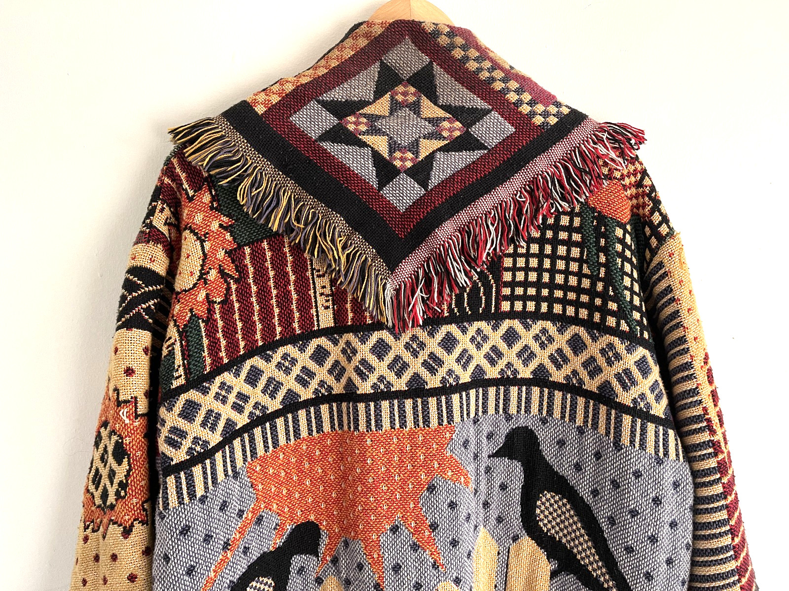 Vtg Sugar Street Weavers Jacket Tapestry Fringe Embroidered Flowers Birds OS