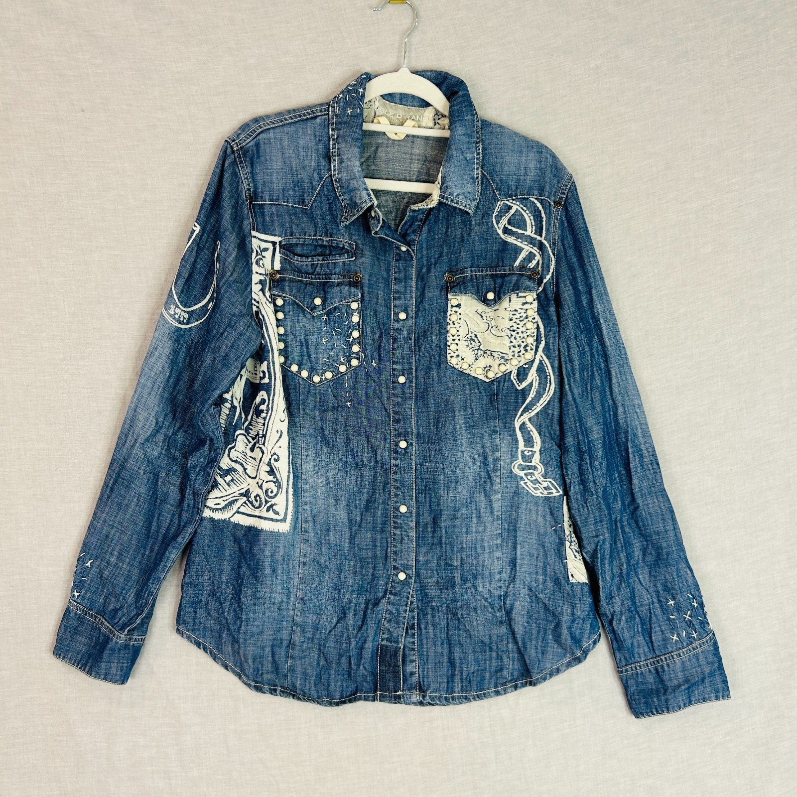 Double D Ranch Western Designer Shirt Snap Button Women’s M Coastal Cowgirl