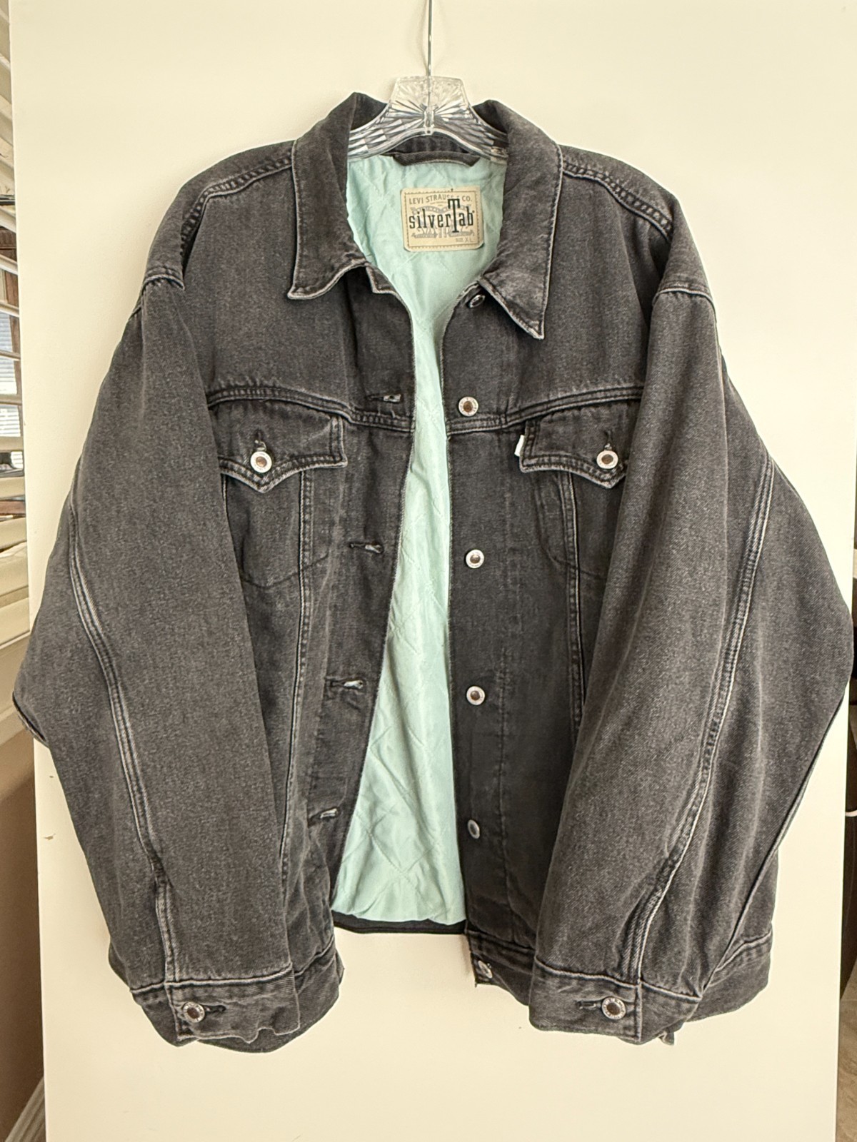 VTG 90s Levis SilverTab Mens Loose Fit Denim Trucker Jacket Washed Black XL